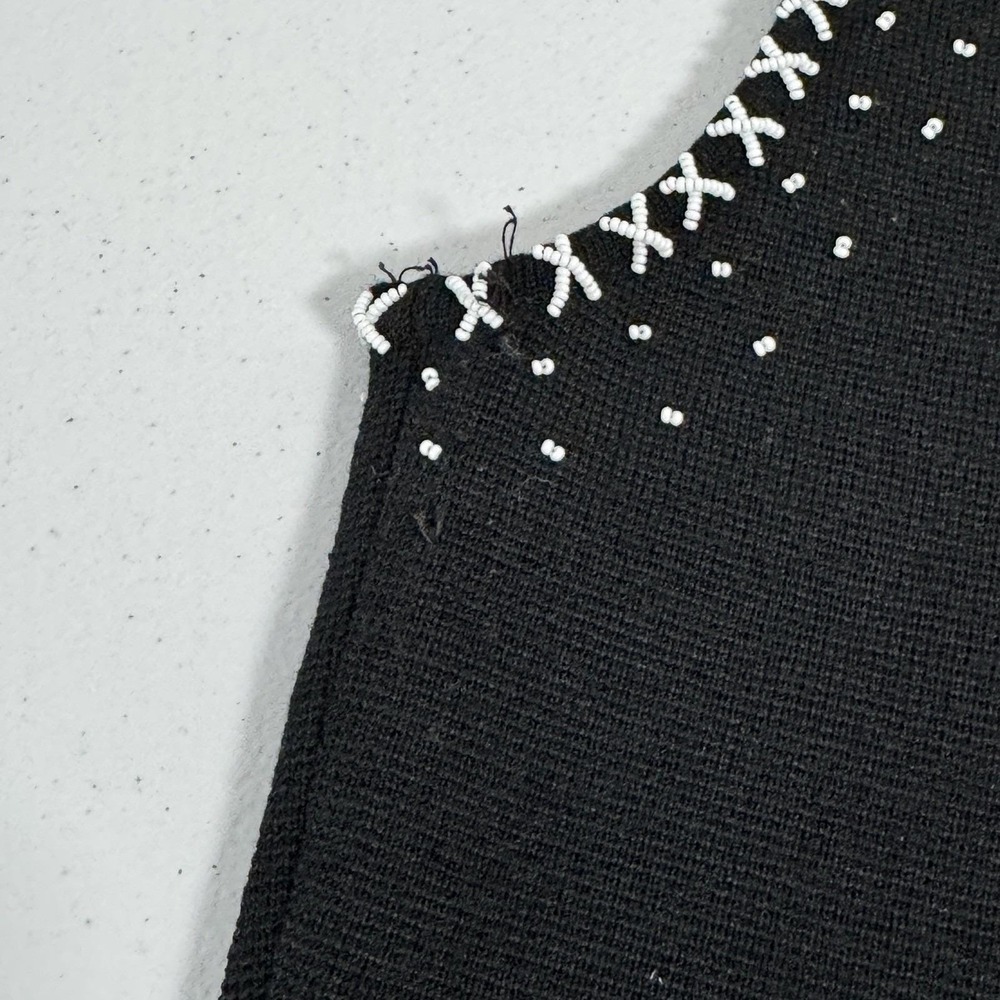 Vtg Palio Beaded Wool Sleeveless Top Black White Lined Back Zip Floral Knit M/L - Picture 9 of 14